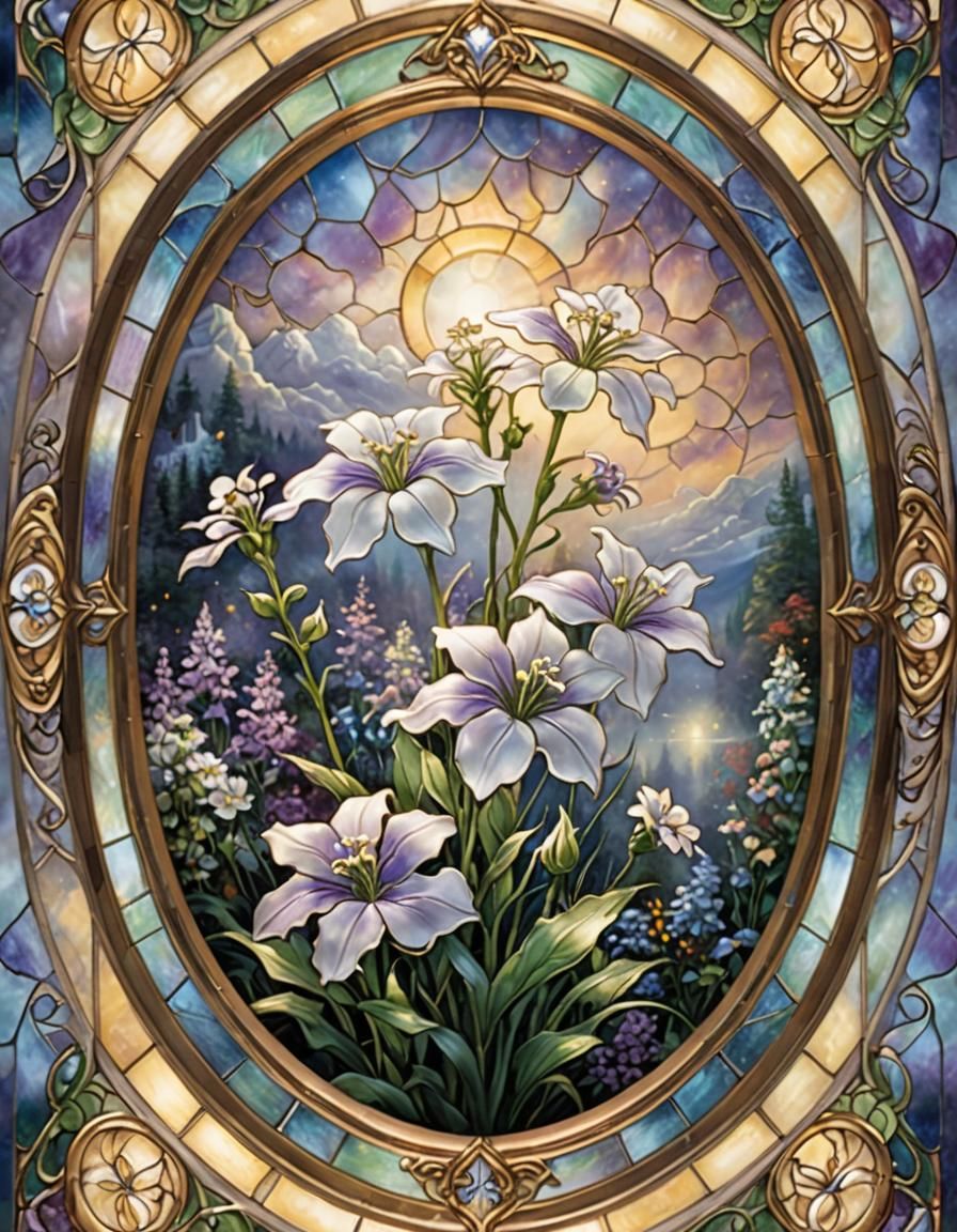 Ethereal Stained Glass Flower in Fantasy Mist