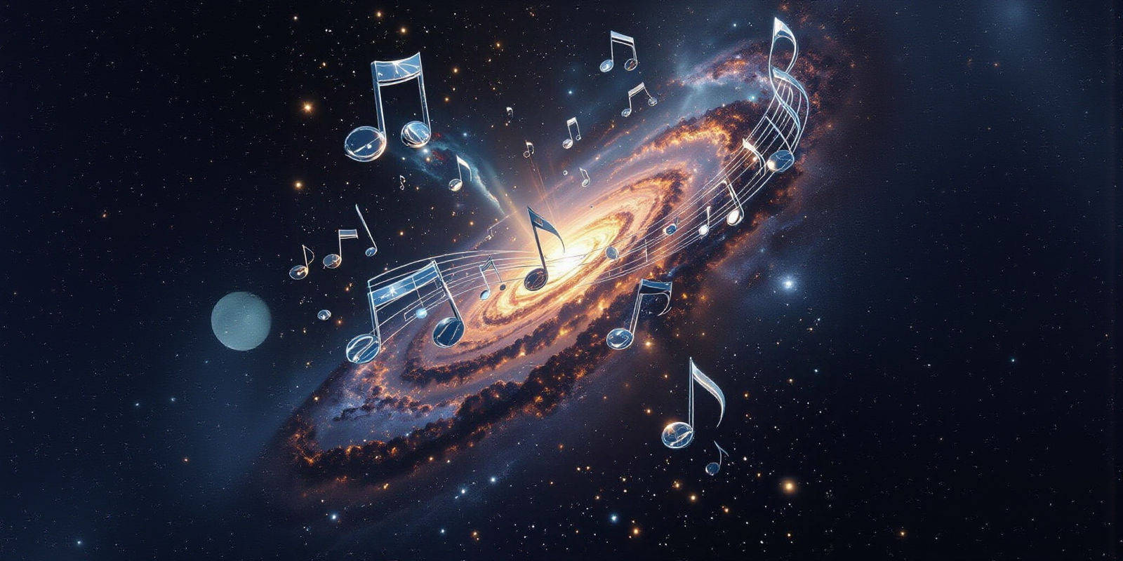 Epic Space Scene with Floating Musical Elements