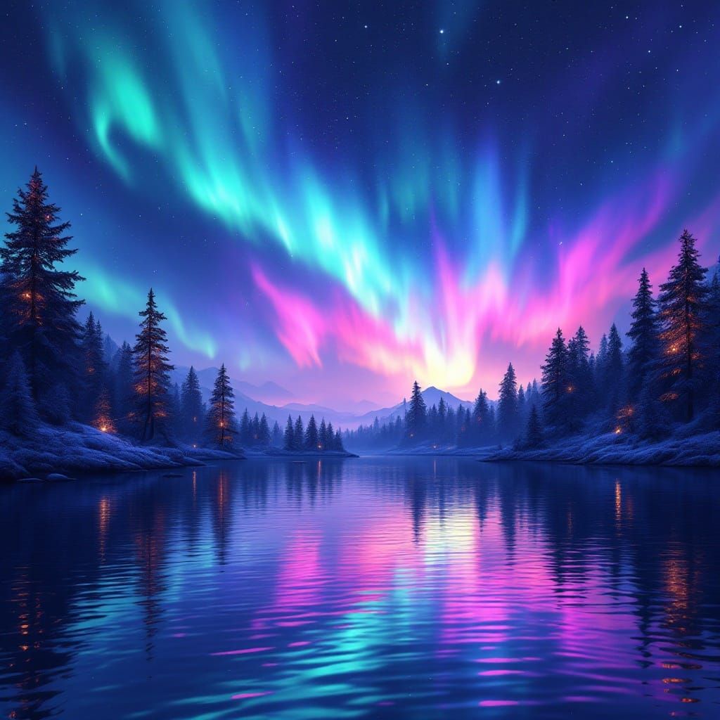 Breathtaking Aurora Borealis Scene in Dreamy Matte Painting