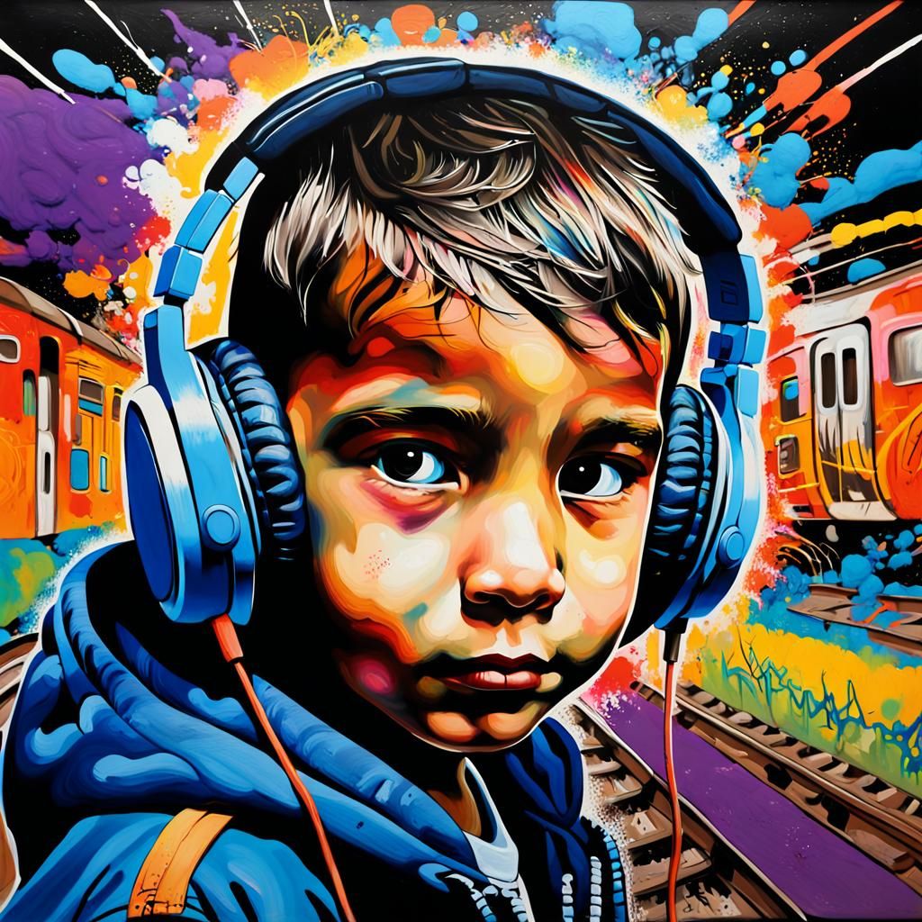 Psychedelic Train Journey Portrait with Graffiti Art
