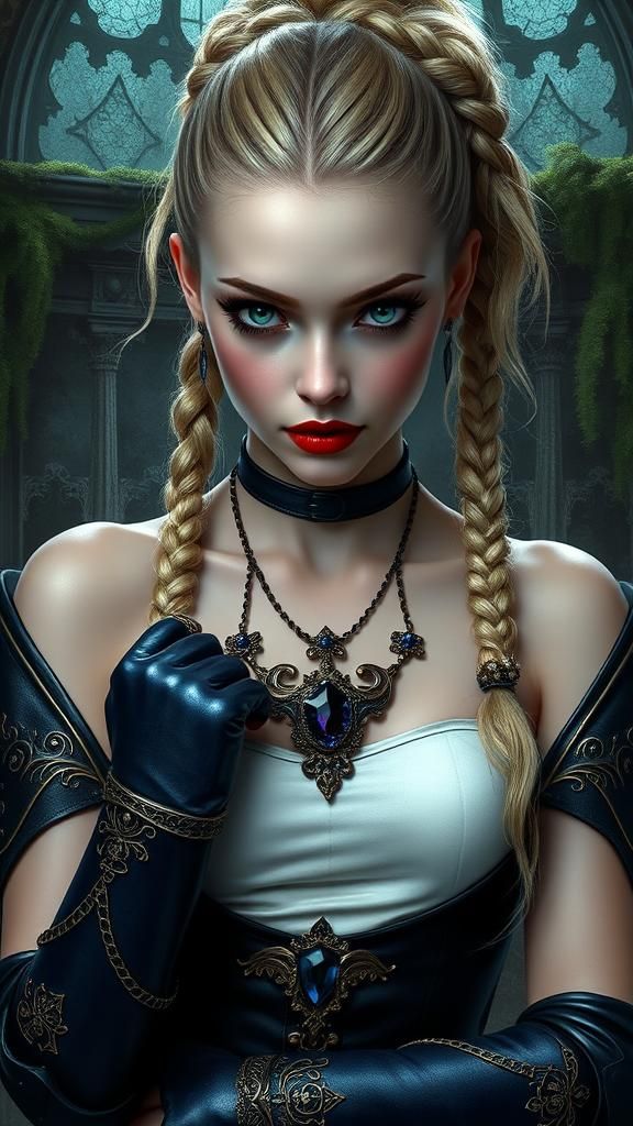 Gothic Vampire Woman with Sapphire Necklace