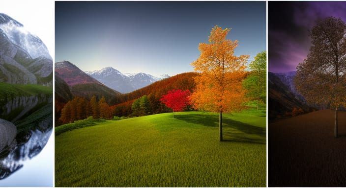 Seasonal Triptych: Time's Passage in Hyperrealistic Style