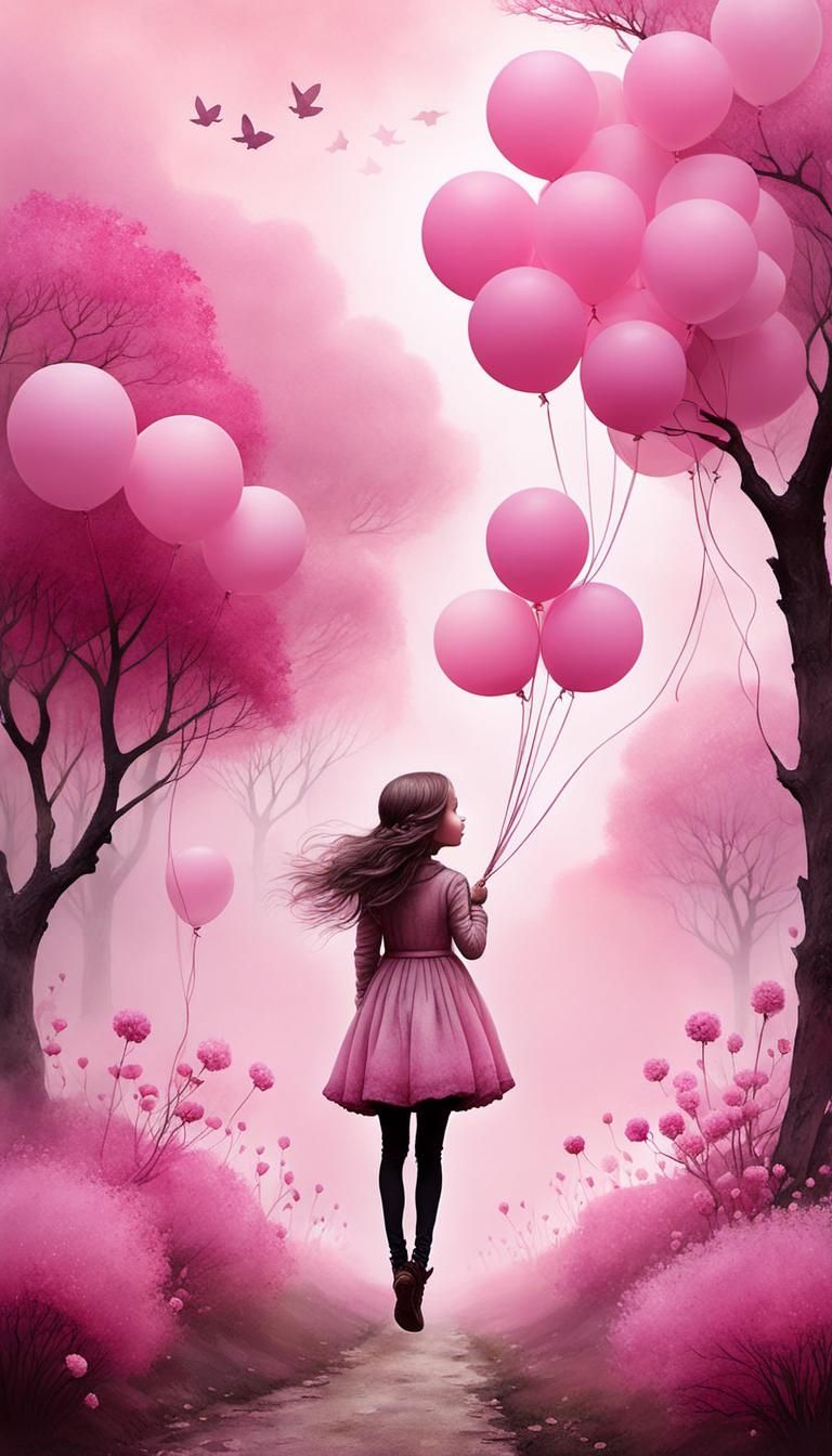 Pink Balloons: Whimsical Illustration in Alcohol Inks