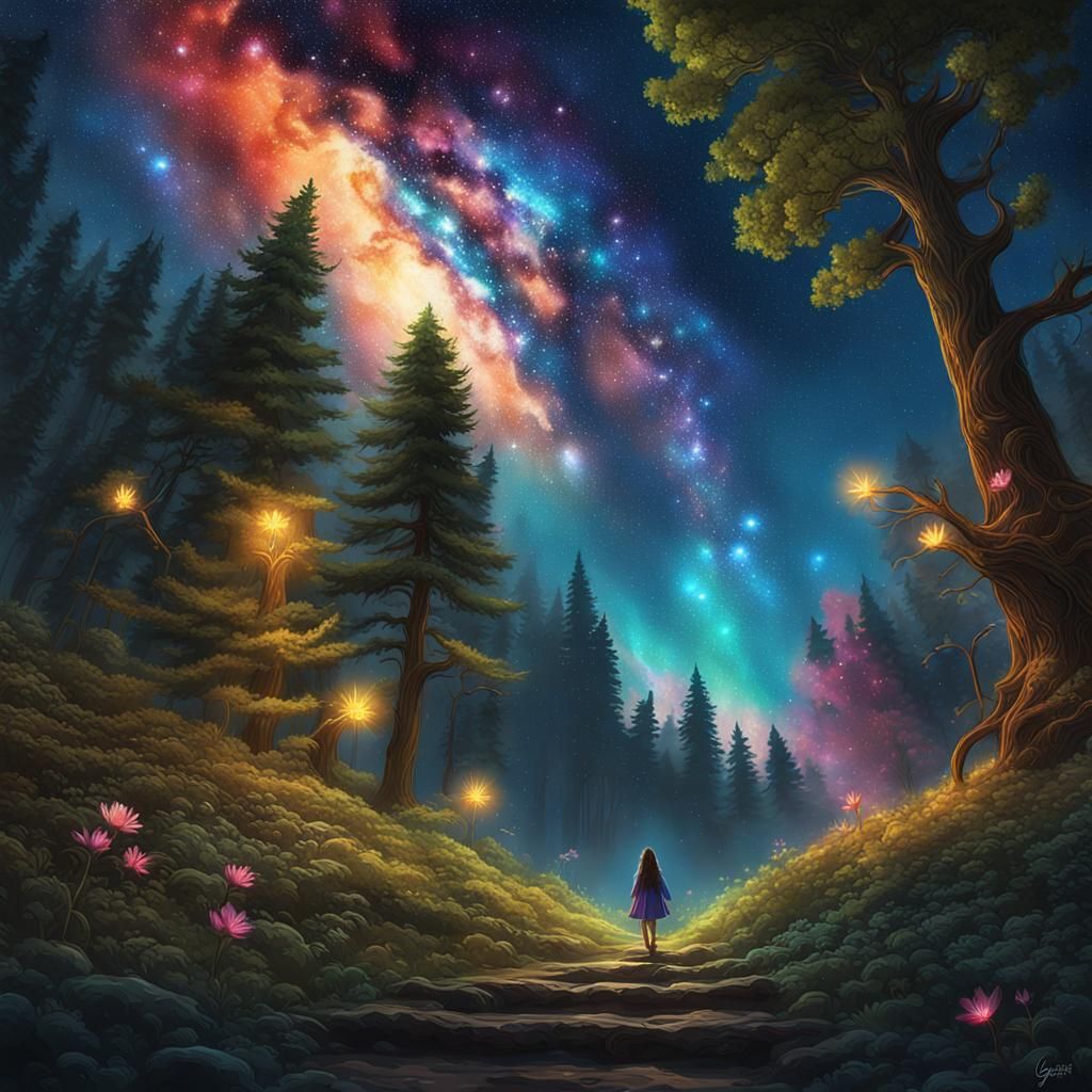 Magical Fairy Forest at Night in Astral Style