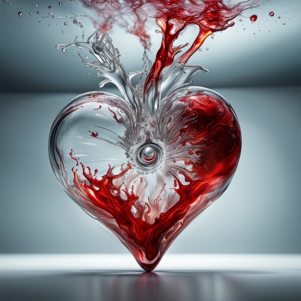 Exploding Glass Heart in Hyperrealistic Photo