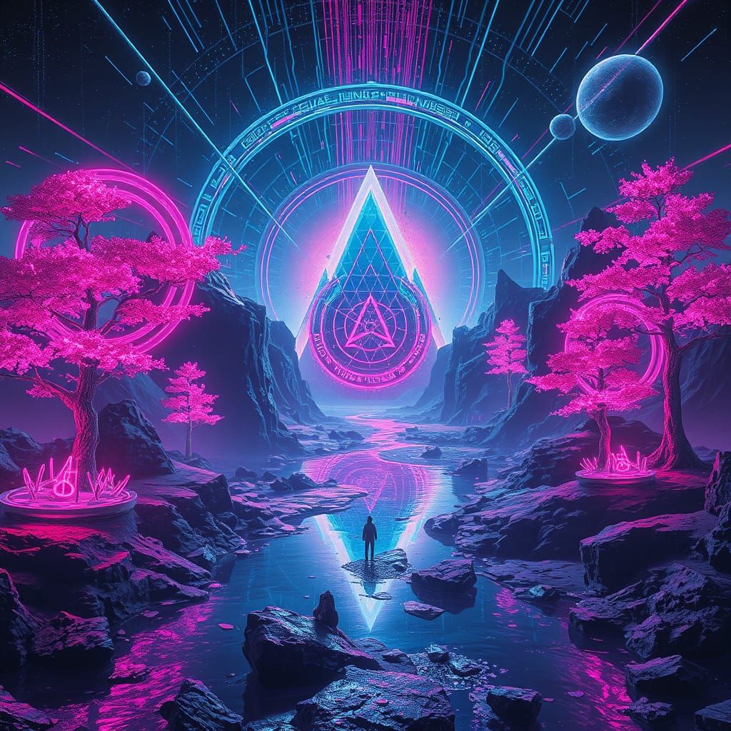 Futuristic Prismatic Void with Memory Glyphs