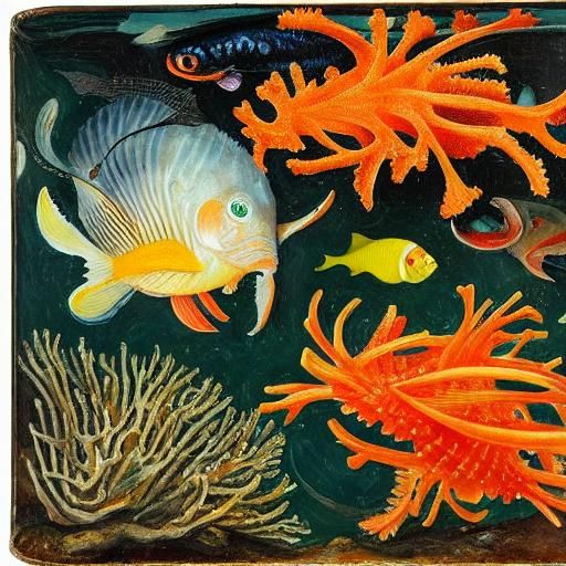 Mousefish Nibbles Cheese Corals in Classic Painting Style