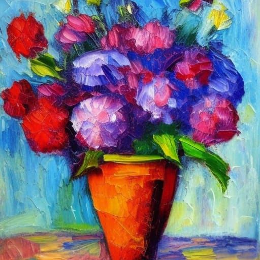 Flowers in Vase: Expressionist Oil Painting