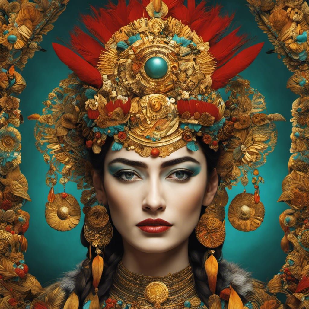 Frida Kahlo Portrait with Aztec and Mayan Elements