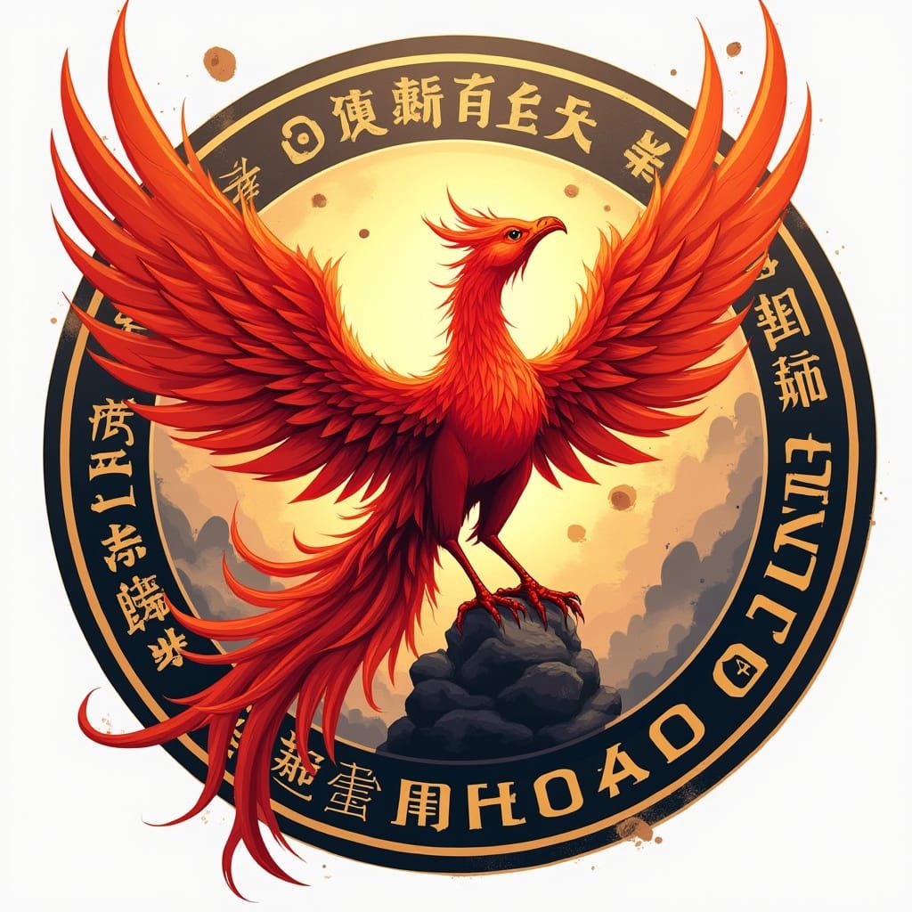 Surreal Phoenix Ascends in Vibrant Chinese Soccer Logo