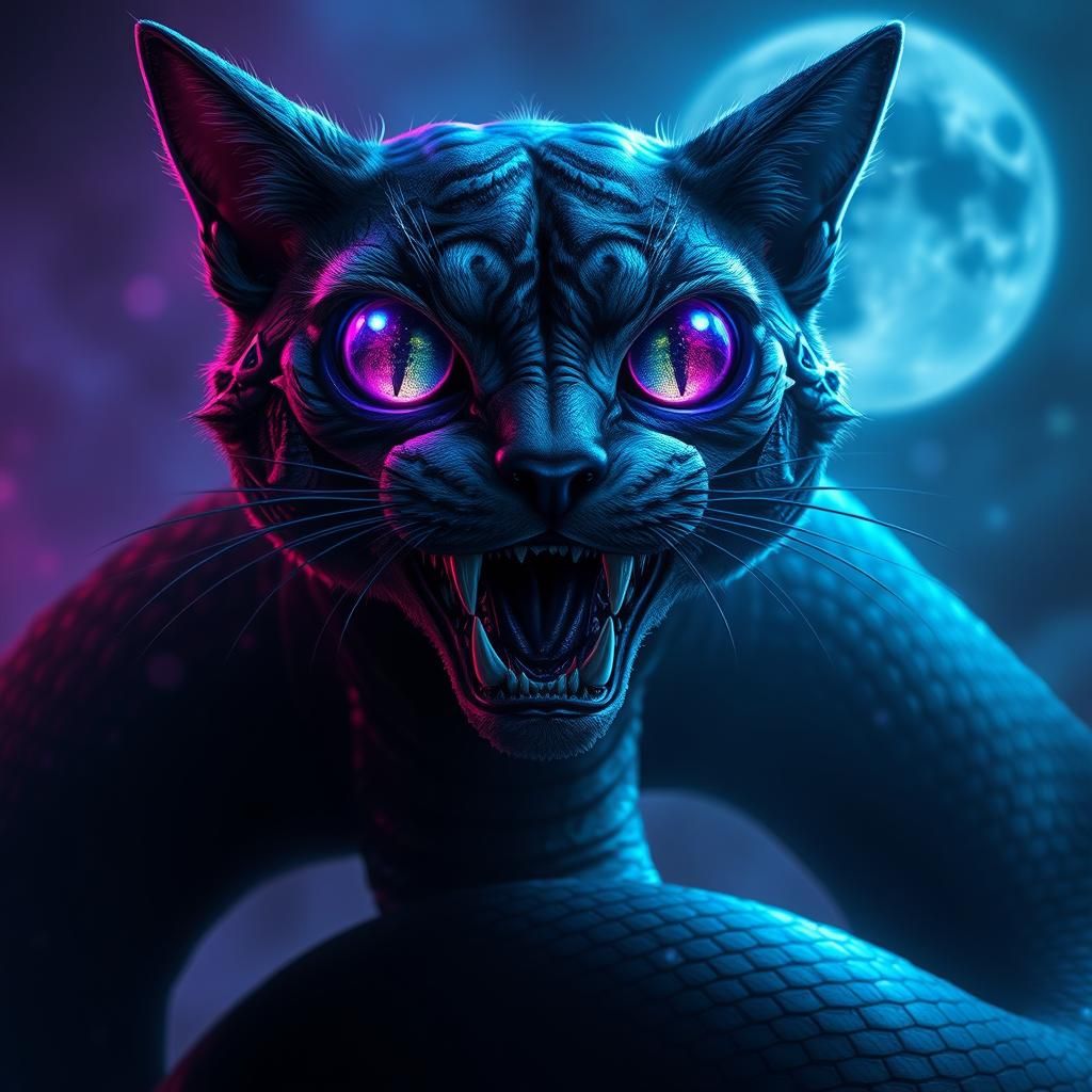 Mystical Snake-Cat Creature in Dark Fantasy Style