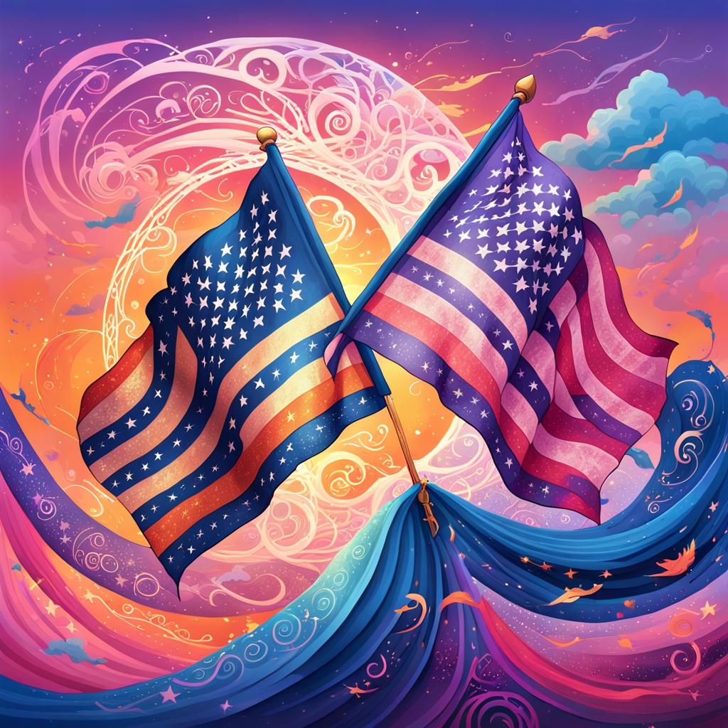 Entwined Flags of Love and Freedom in Vibrant, Swirling Patt...