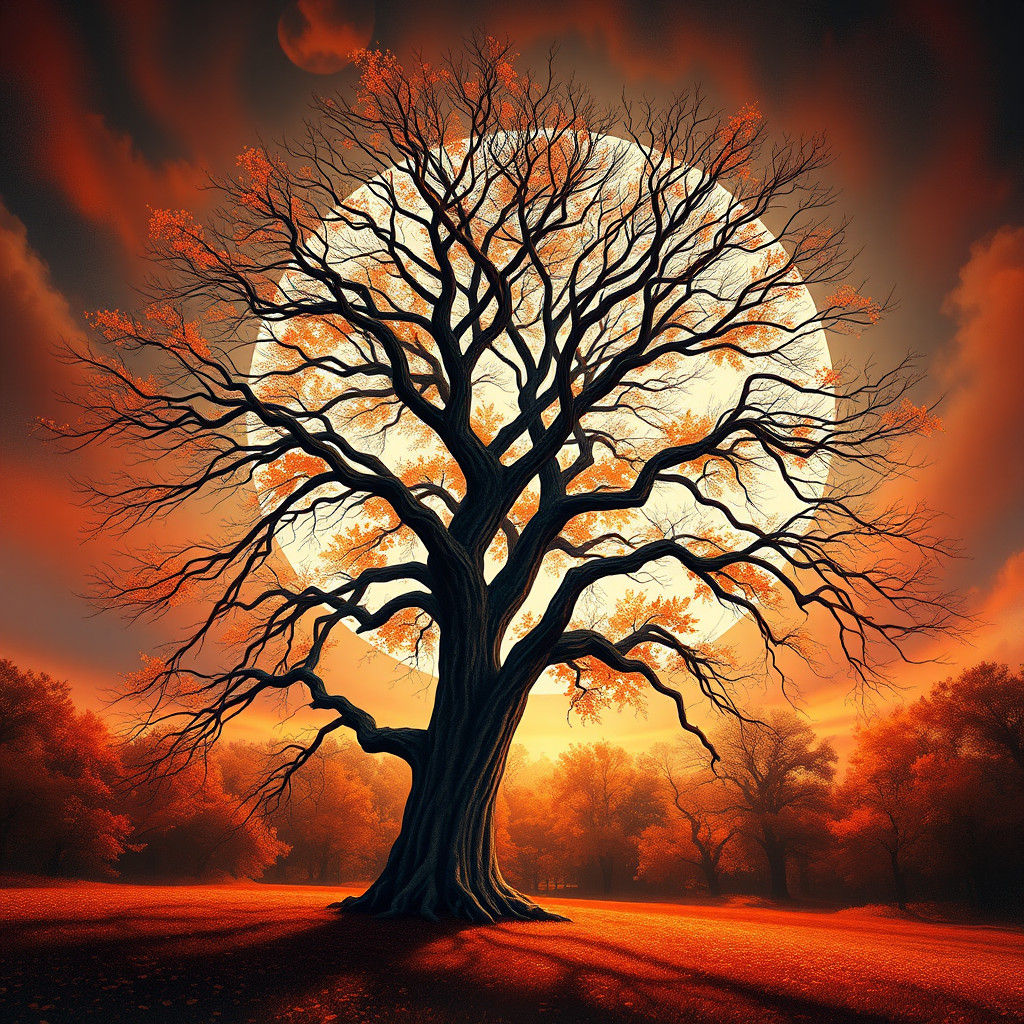 Majestic Maple Tree in Autumnal Moonlight