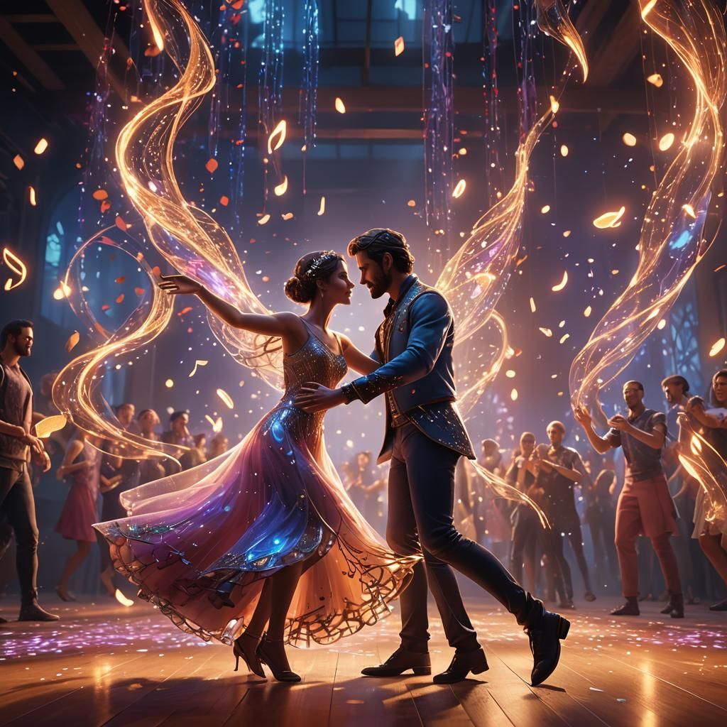 Couple Dancing in Neon Lit Club: Fantasy Art