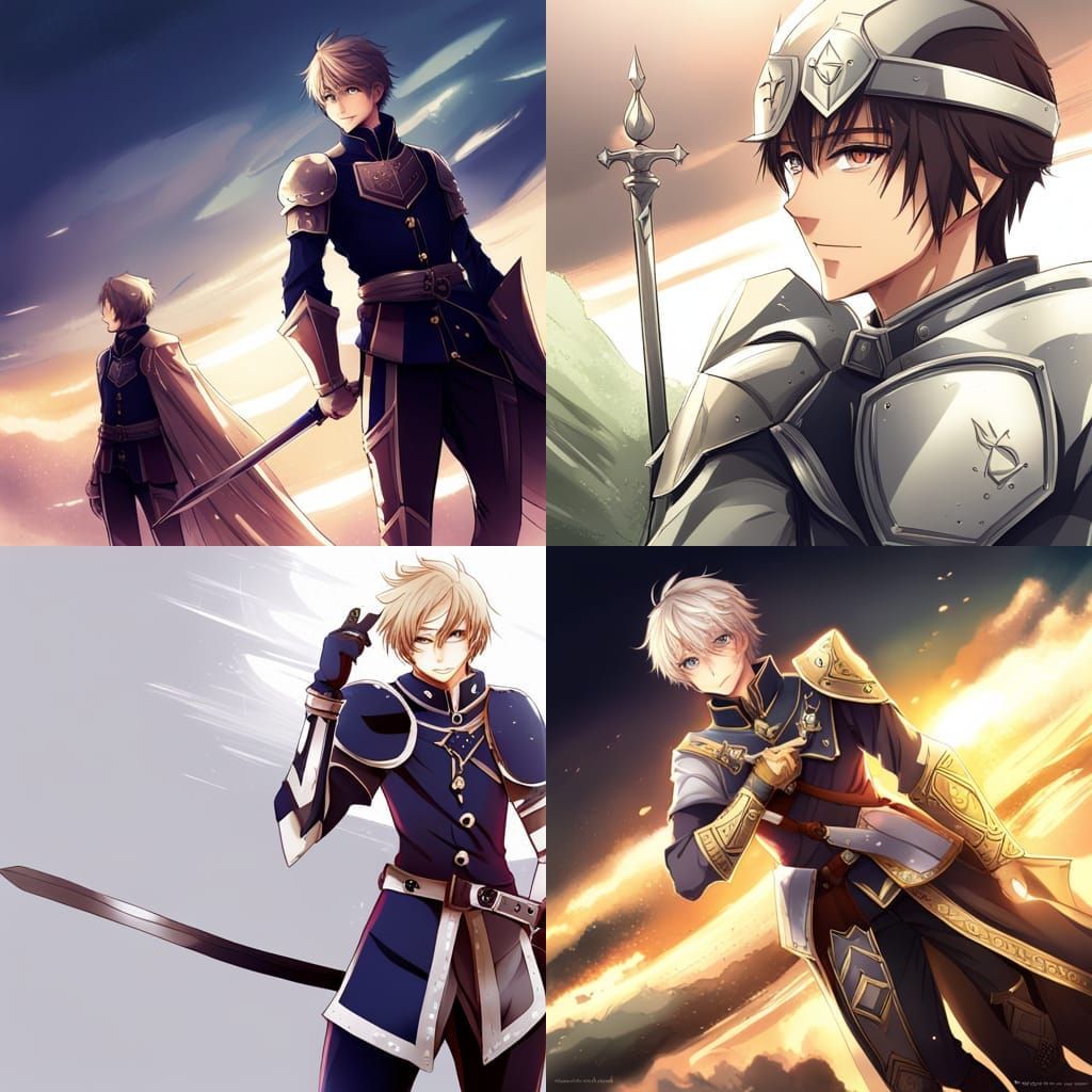 Anime Knight in Japanese Manga Style