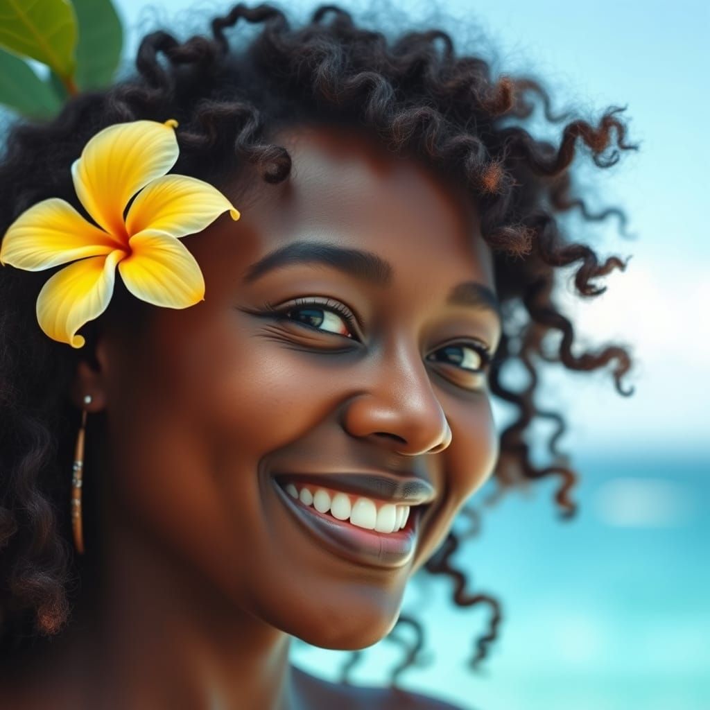 Exotic Island Goddess with Hibiscus Flower