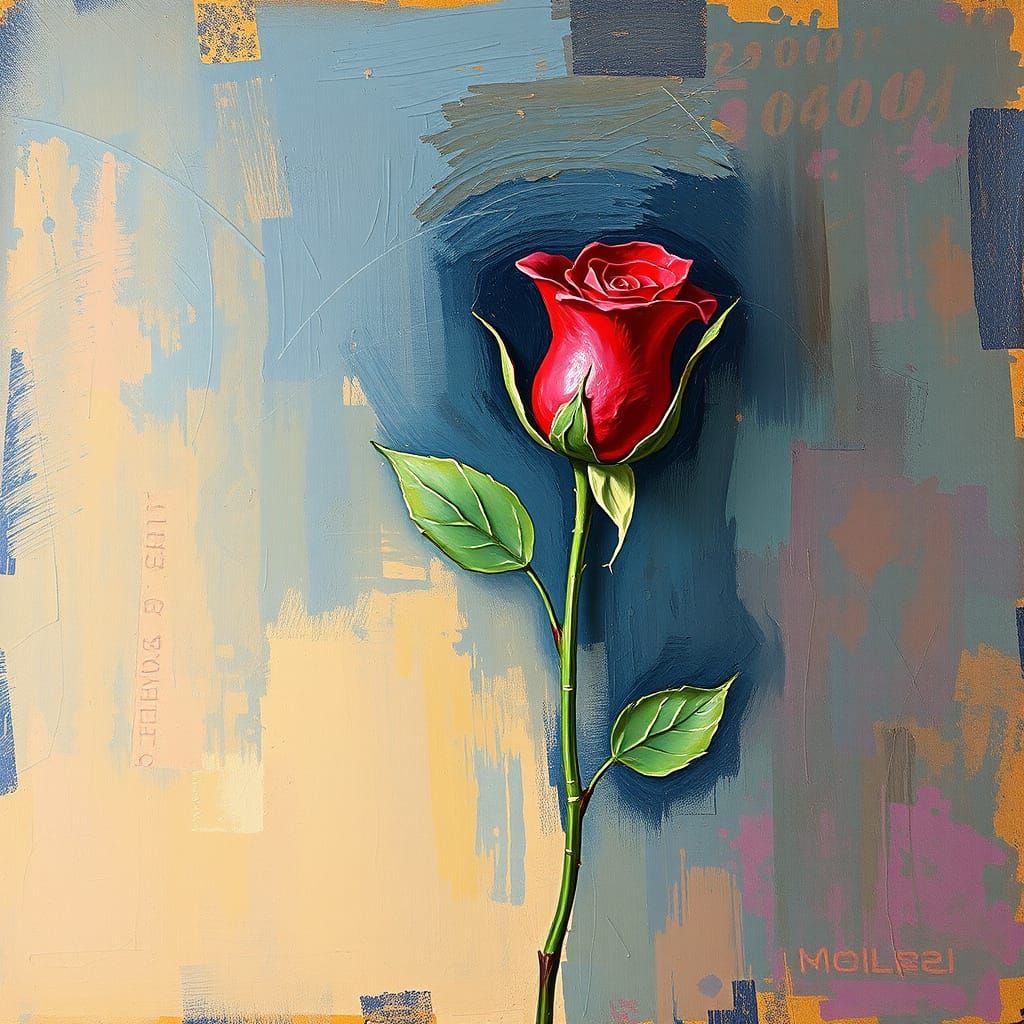 20th Century Abstract Art of a Single Red Rose