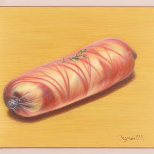 Realistic Colored Pencil Drawing of Stuffed Sausage