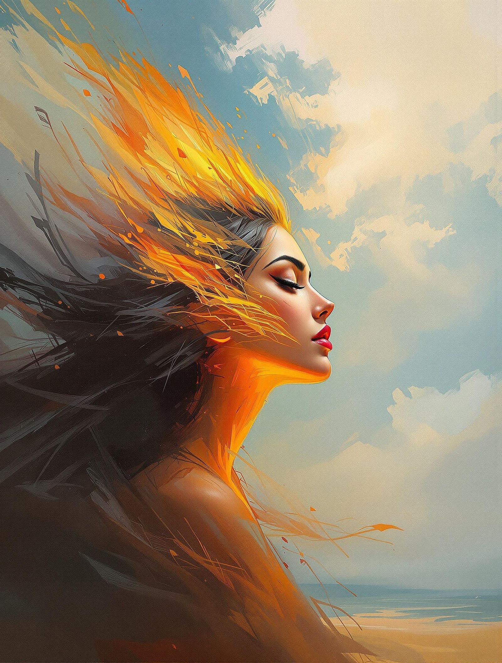 Vibrant Impressionist Portrait in Fiery Aura