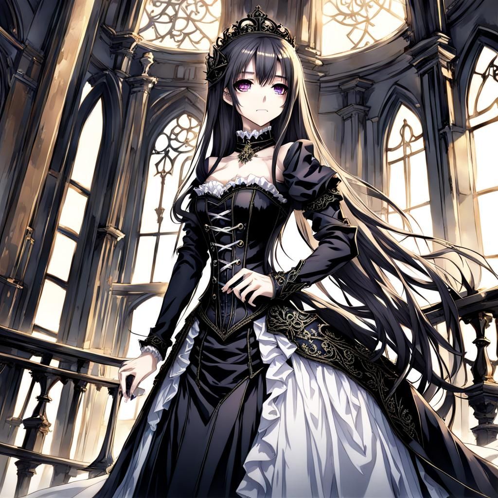 Gothic Anime Woman with Corset and Long Hair