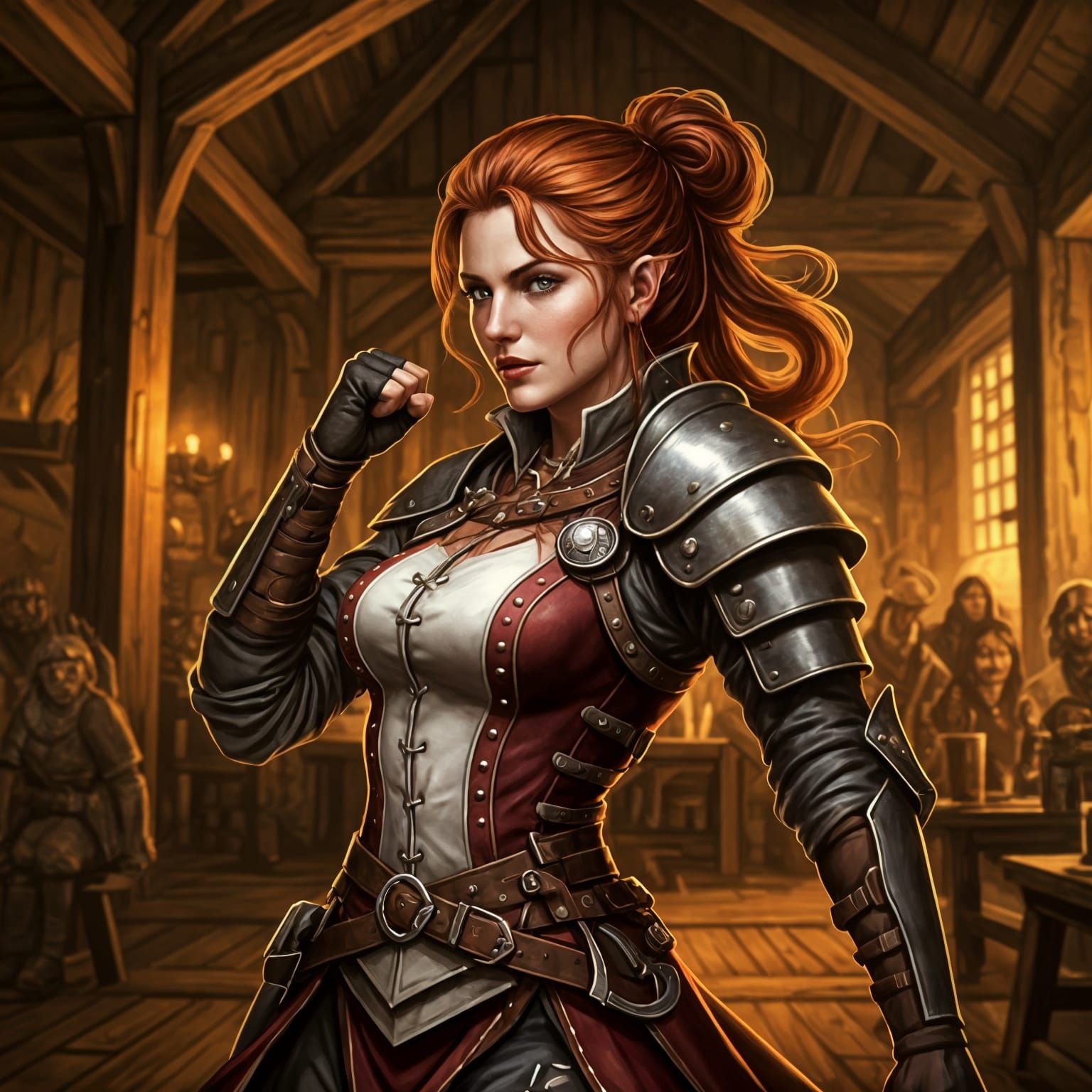 Medieval Fantasy Female Bard in Combat Pose