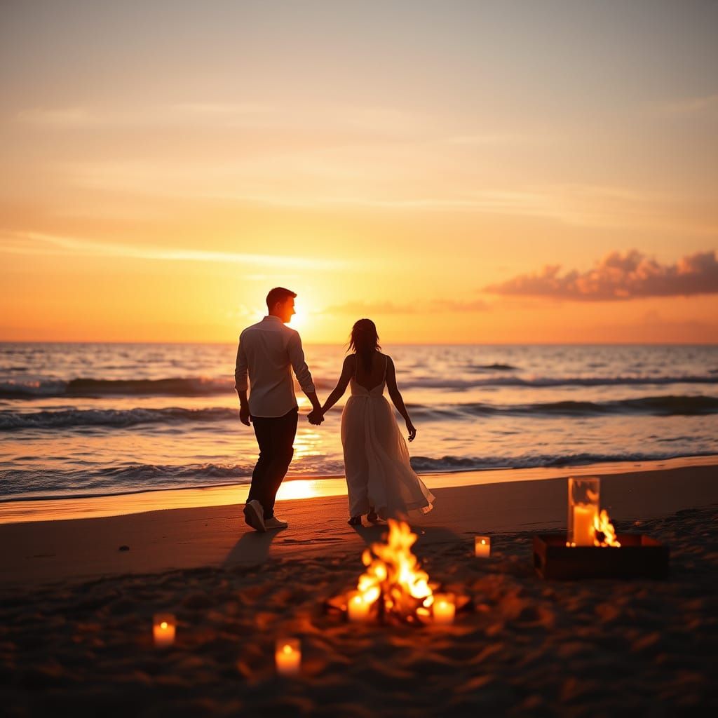 Romantic Sunset Beach Scene with Soft Focus and Pastel Sky