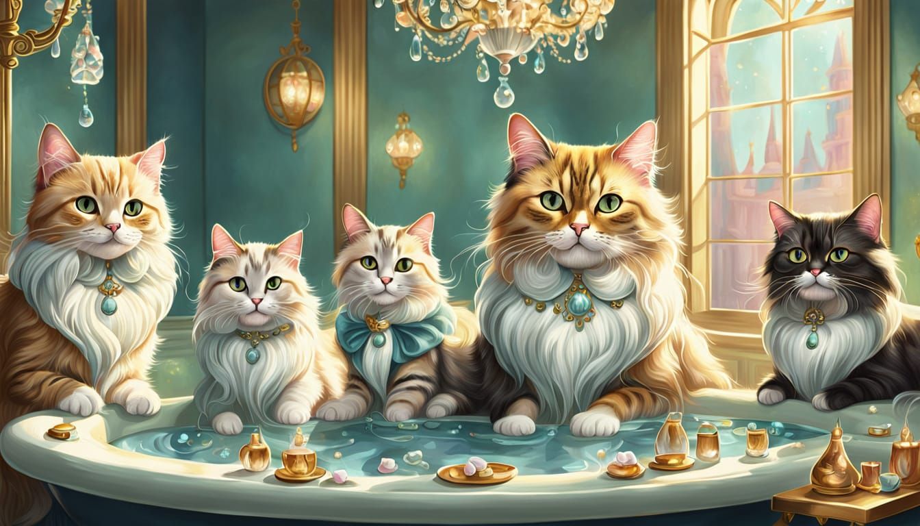 Luxurious Cat Spa Day in Whimsical Pastel Style