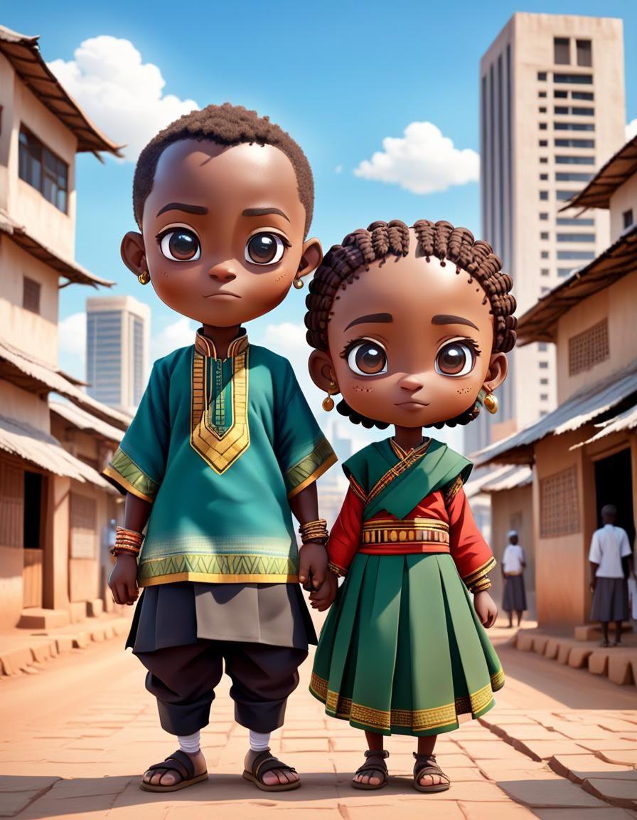 Chibi Characters in Traditional Tanzanian Folk Outfits