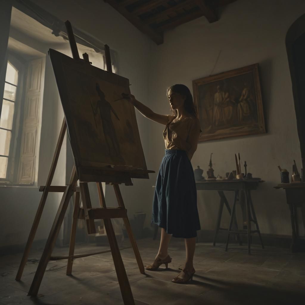 Renaissance Artist in Studio: Cinematic Still