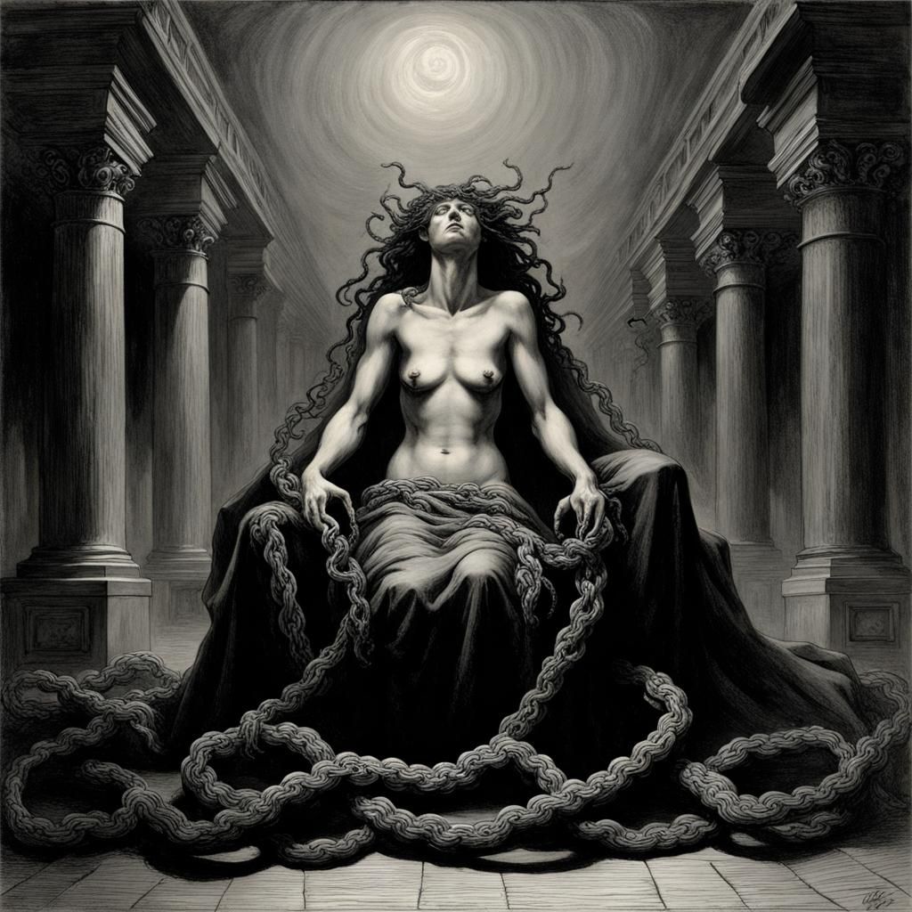 Medusa Rises: A Tragic Vision in Chains