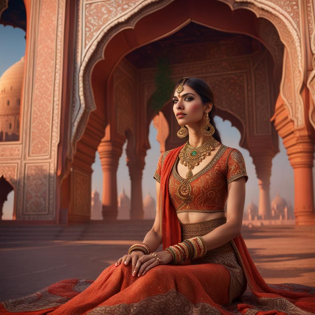 Indian Model with Henna and Taj Mahal Backdrop