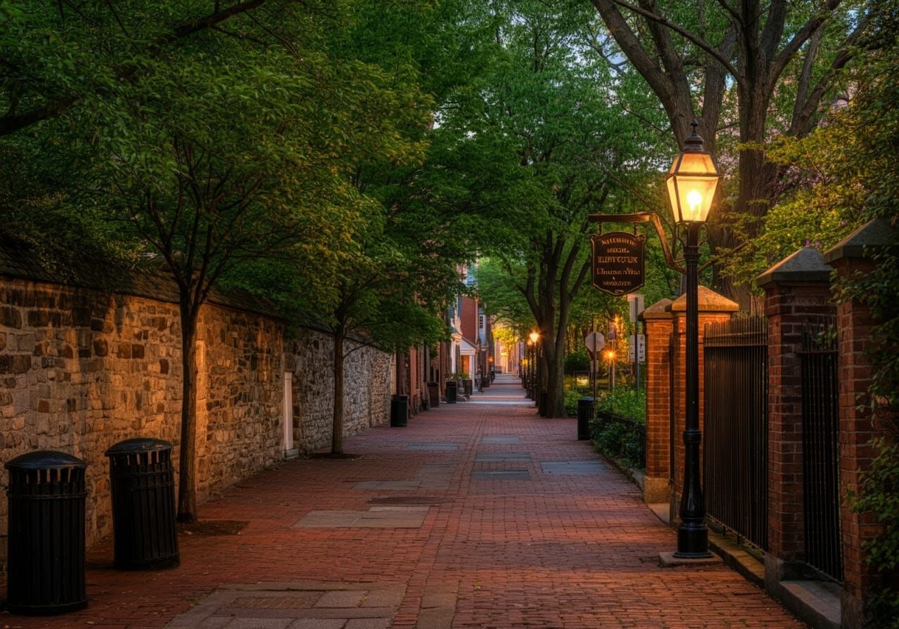 18th Century Philadelphia Park at Golden Hour