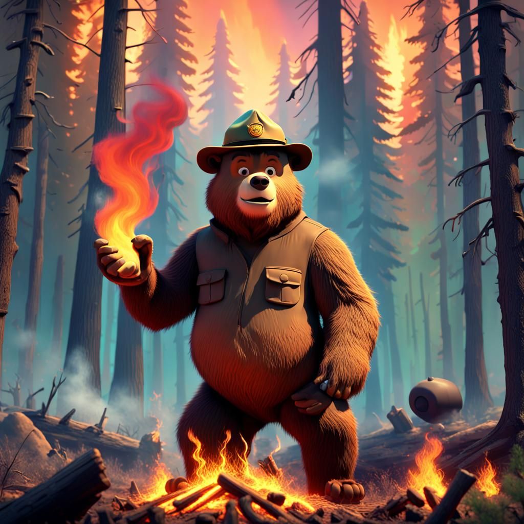 Smokey Bear Starts a Fire: Pixar Style 3D Art