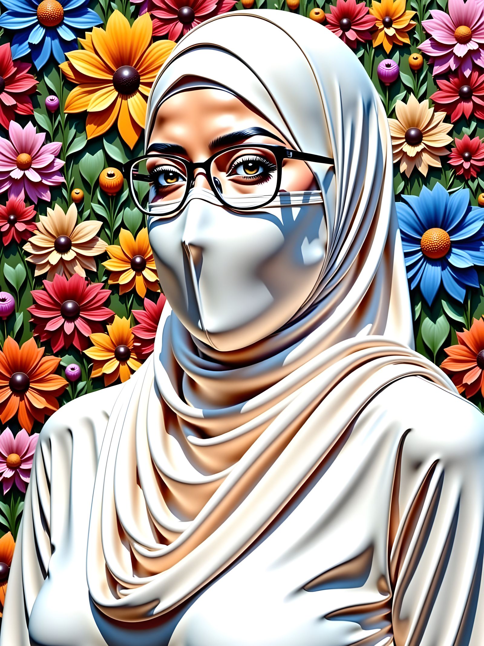 Portrait of a Stylish Hijabi Woman in a Vibrant Pop Art Styl...