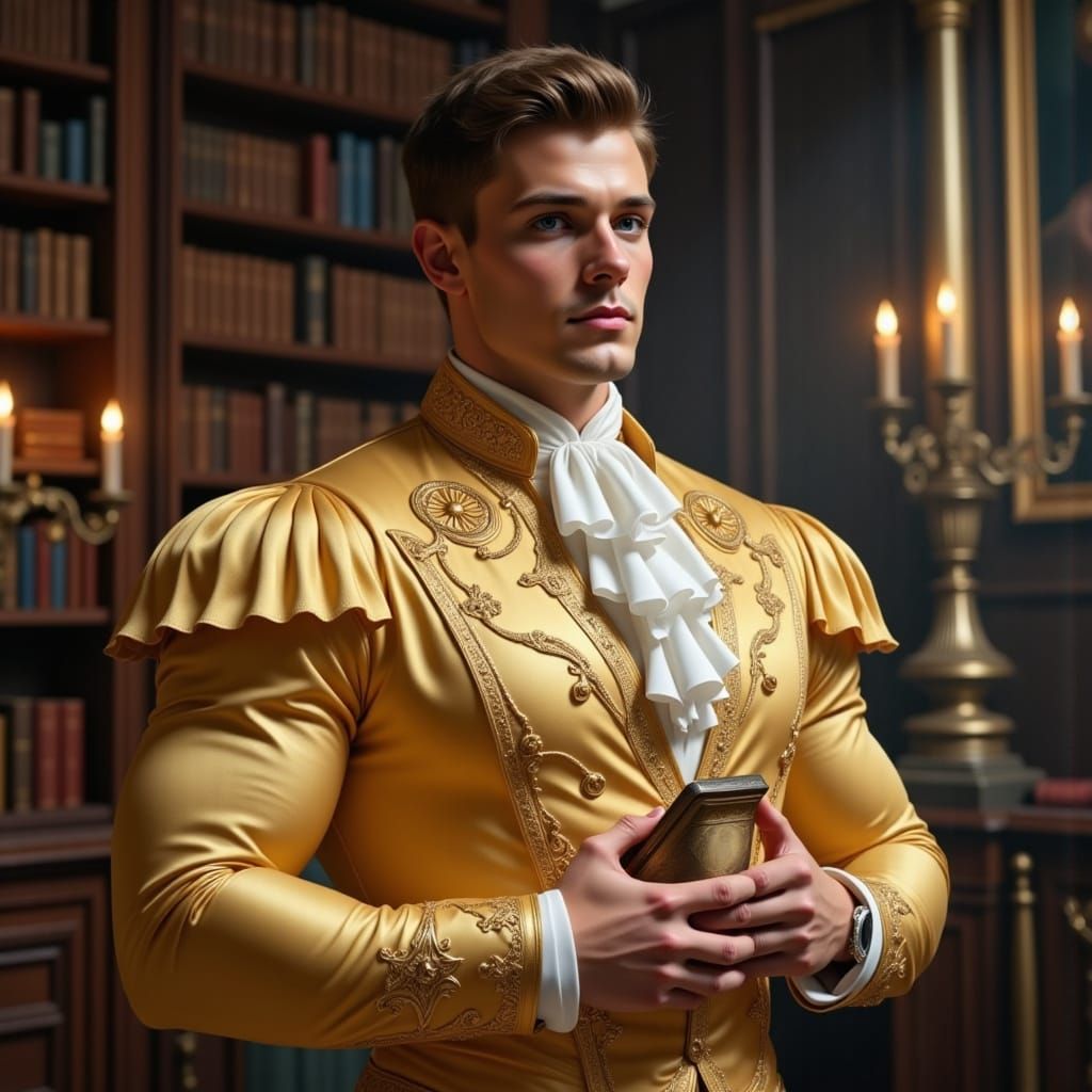 Hyperrealistic Disney: Male Belle in Royal Library