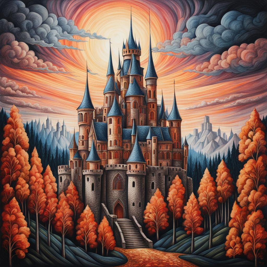 Mysterious Gothic Castle in Colored Pencil