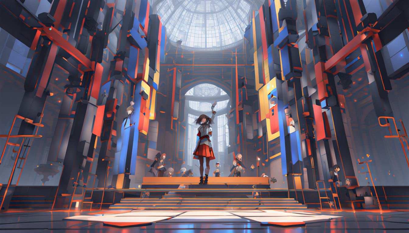 Scales of Justice in Geometric Anime Style