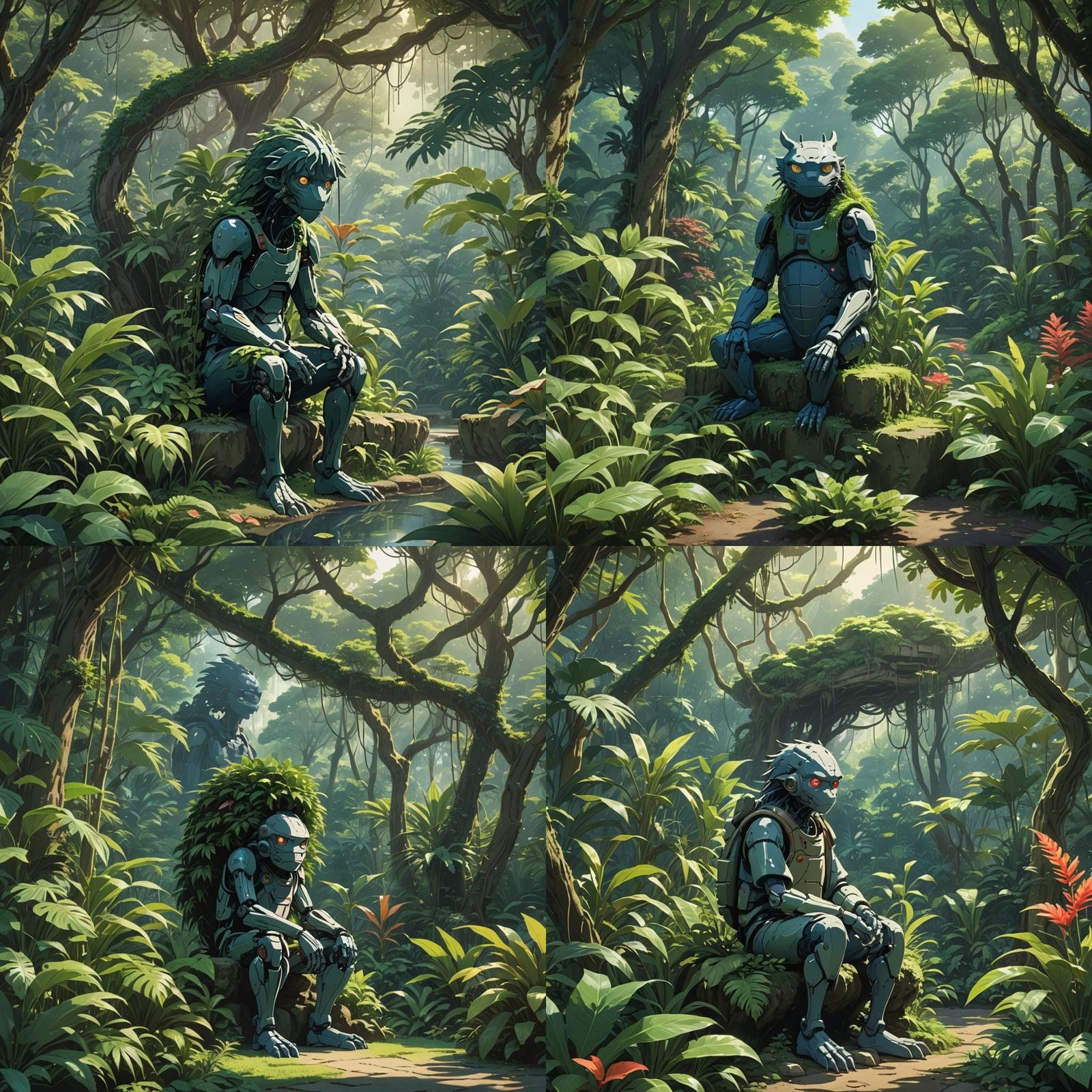 Humanoid in Tranquil Garden: Anime Key Visual