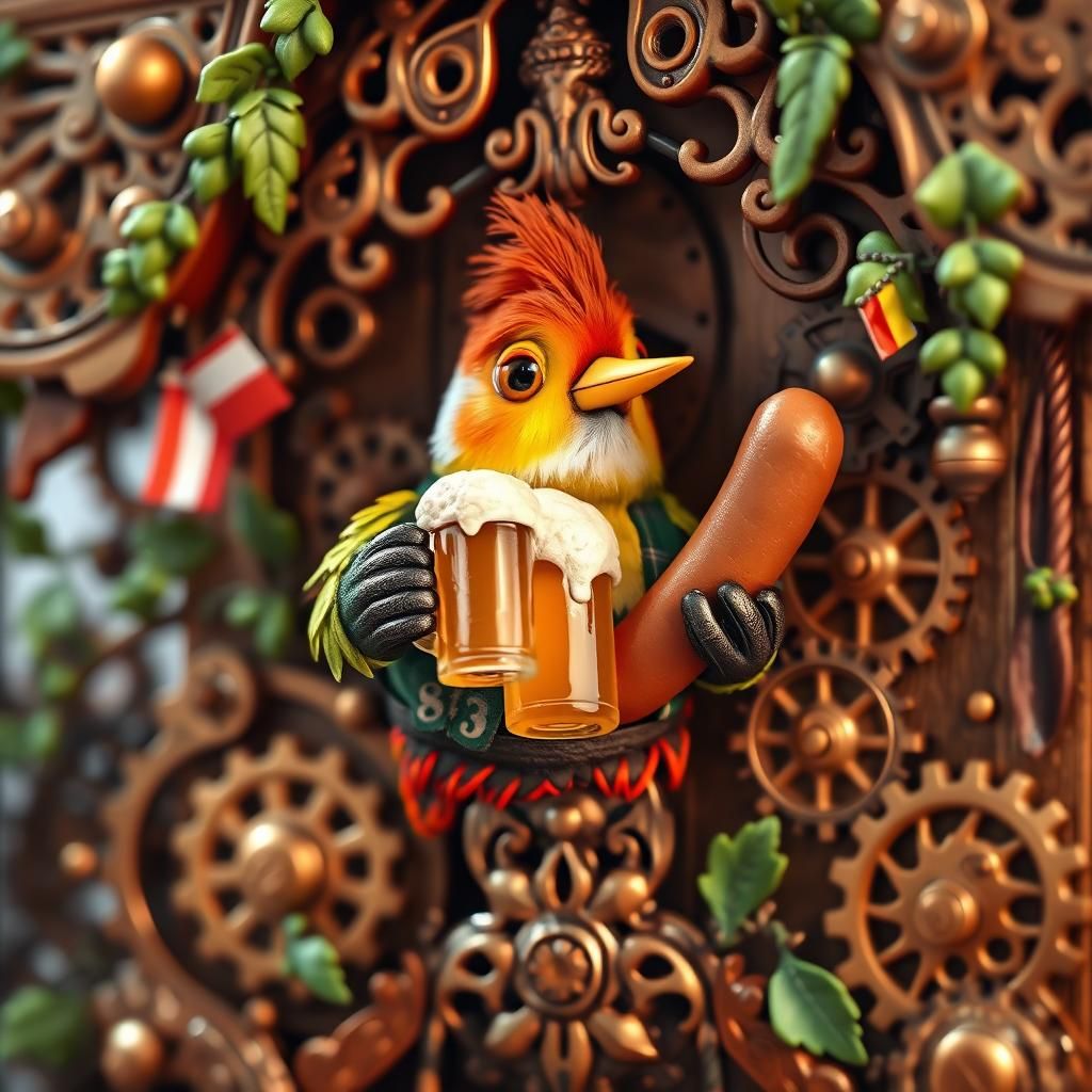 Oktoberfest Cuckoo Clock Bird in Steampunk Style