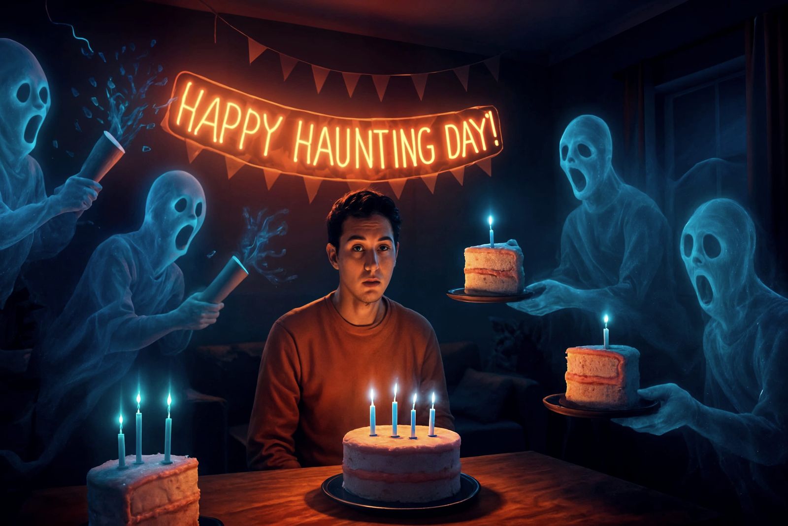 Bewildered Human at Haunted Birthday Party