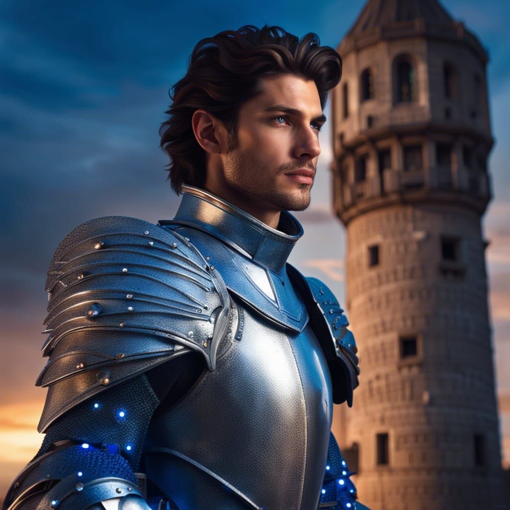 Sapphire Knight in Sci-Fi Setting: Fantasy Art