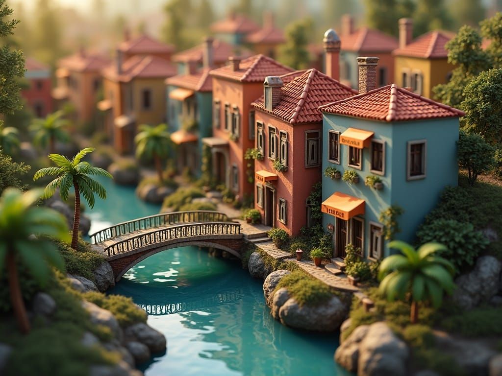 Miniature Keyboard City in Venice Style Digital Painting