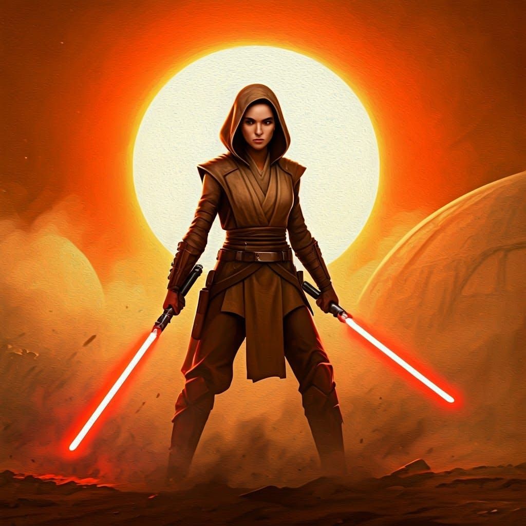 Female Jedi Double Exposure Portrait in Oil and Acrylics