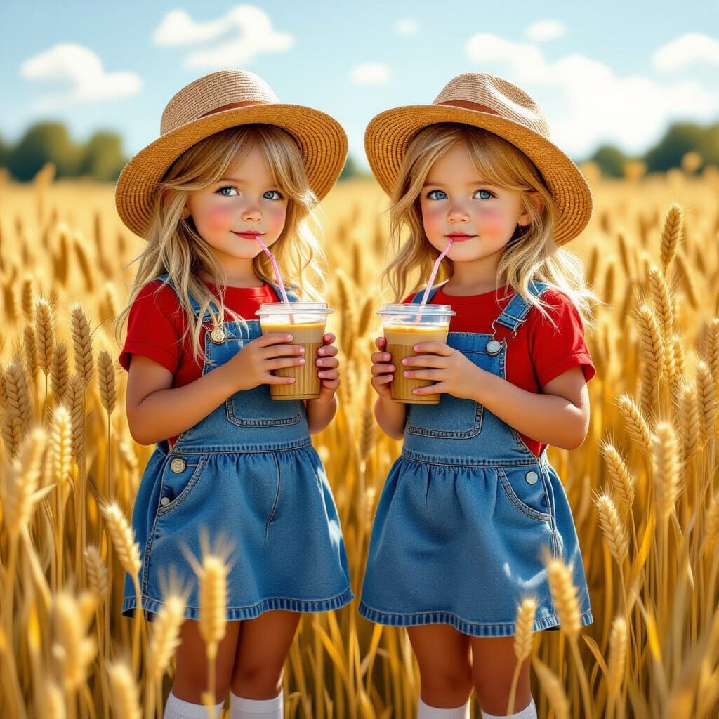 Twins in Wheat Field: Photorealistic Children's Portrait