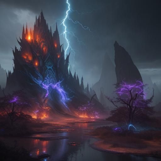 Fox Engulfed in Dark Magic Fire and Lightning