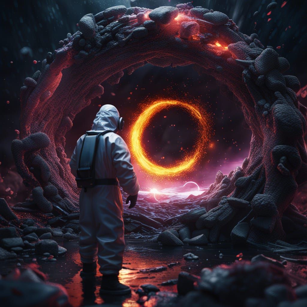 Scientist in Hazmat Suit Creating Black Hole