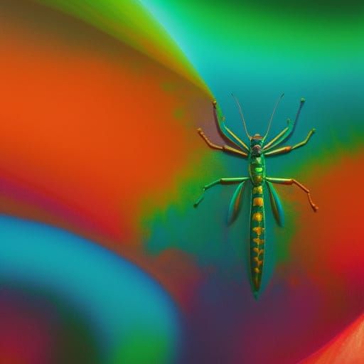 Praying Mantis in Studio Ghibli Psychedelic Art