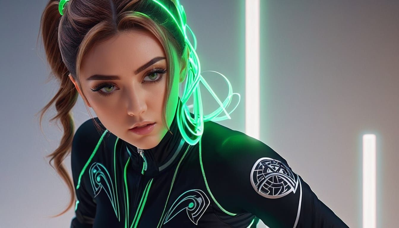 Anime Enchantress Manipulating Mystical Green Aura