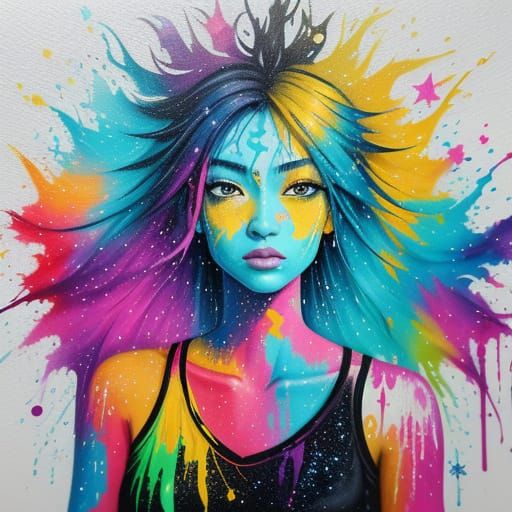 Emi Portrait with Stars in Vibrant Graffiti Style