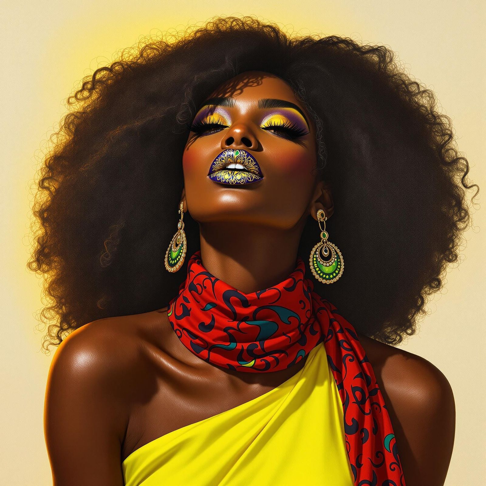 Stunning Black Woman in Regal Demeanor with Exquisite Lip Ar...